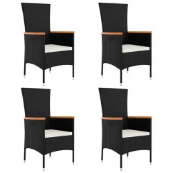 Ensemble à manger de jardin coussins 5pcs Noir Résine tressée 