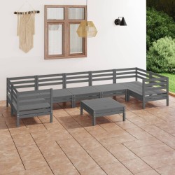Salon de jardin 8 pcs Gris Bois de pin massif 