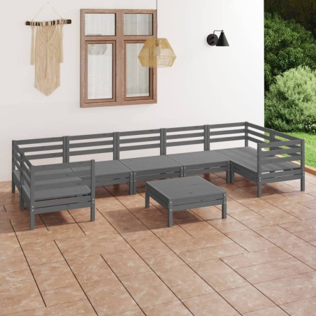 Salon de jardin 8 pcs Gris Bois de pin massif 