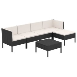 Salon de jardin 6 pcs avec coussins résine tressée noir 