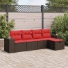 Salon de jardin avec coussins 5 pcs marron résine tressée 