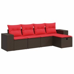 Salon de jardin avec coussins 5 pcs marron résine tressée 