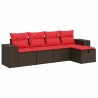 Salon de jardin avec coussins 5 pcs marron résine tressée 