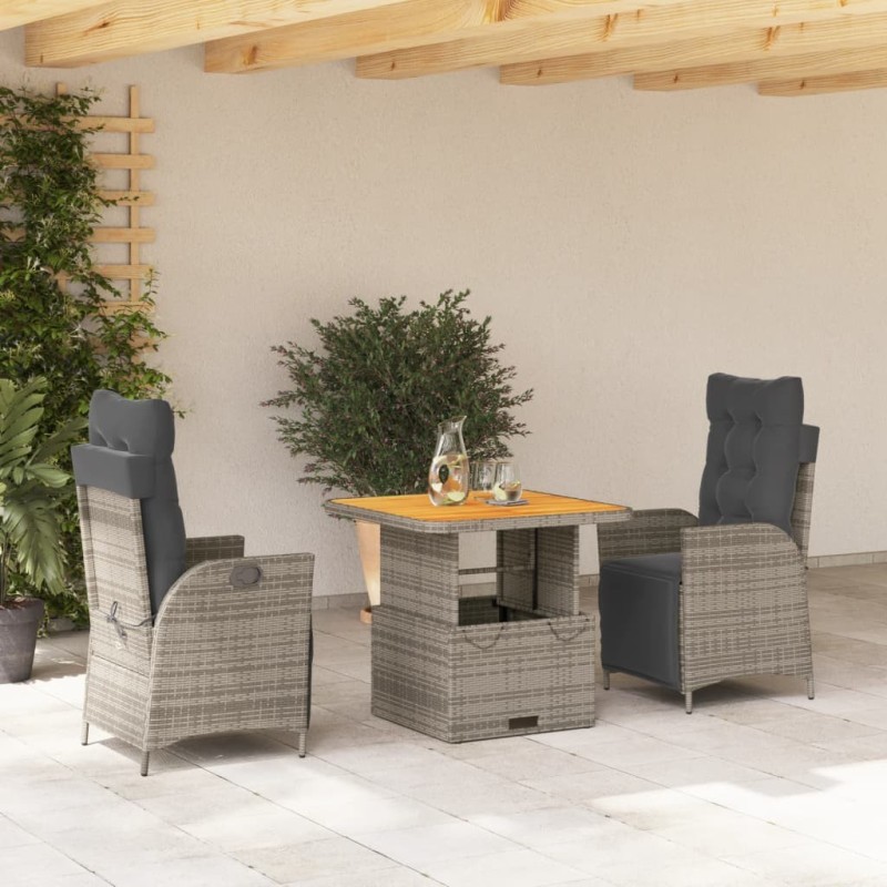 Ensemble à manger de jardin 3 pcs coussins gris résine tressée 