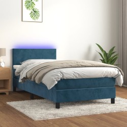 Sommier à lattes de lit avec matelas et LED Bleu foncé 90x200cm 