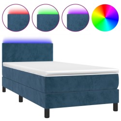 Sommier à lattes de lit avec matelas et LED Bleu foncé 90x200cm 