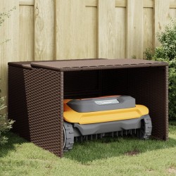 Garage pour robot tondeuse marron 86x90x52/57 cm résine tressée 