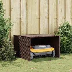 Garage pour robot tondeuse marron 86x90x52/57 cm résine tressée 