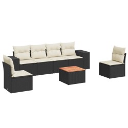 Salon de jardin 7 pcs avec coussins noir résine tressée 
