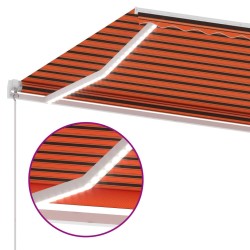 Auvent manuel rétractable avec LED 300x250 cm Orange et marron 