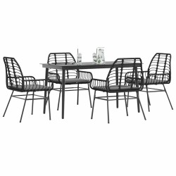 Ensemble à manger de jardin et coussins 5 pcs noir rotin verre 