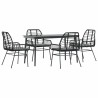Ensemble à manger de jardin et coussins 5 pcs noir rotin verre 