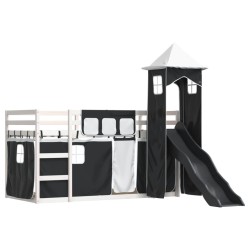 Lit superposé sans matelas avec toboggan blanc noir 90x200 cm 