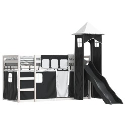 Lit superposé sans matelas avec toboggan blanc noir 90x200 cm 