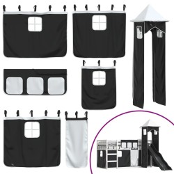 Lit superposé sans matelas avec toboggan blanc noir 90x200 cm 