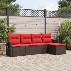 Salon de jardin avec coussins 5 pcs marron résine tressée 