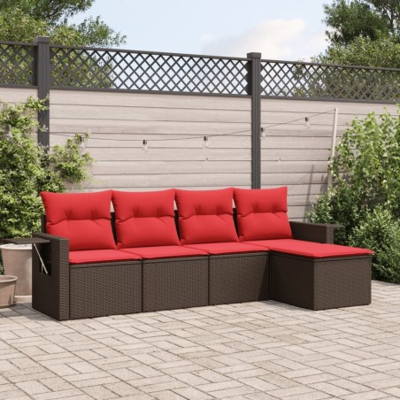 Salon de jardin avec coussins 5 pcs marron résine tressée 