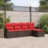 Salon de jardin avec coussins 5 pcs marron résine tressée 