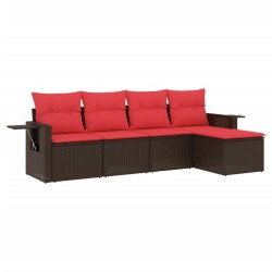 Salon de jardin avec coussins 5 pcs marron résine tressée 