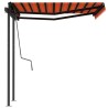 Auvent manuel rétractable avec poteaux 3x2,5 m Orange et marron 