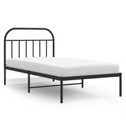 Cadre de lit métal sans matelas avec tête de lit noir 100x190cm 
