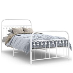 Cadre de lit métal sans matelas et pied de lit blanc 107x203 cm 