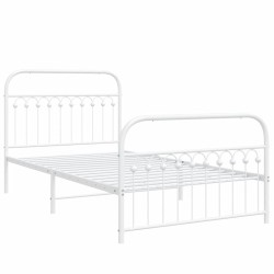 Cadre de lit métal sans matelas et pied de lit blanc 107x203 cm 