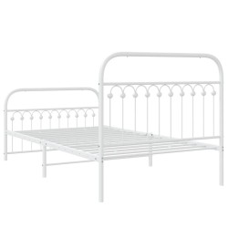 Cadre de lit métal sans matelas et pied de lit blanc 107x203 cm 
