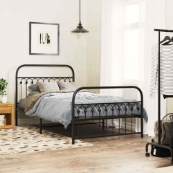 Cadre de lit métal sans matelas avec pied de lit noir 107x203cm 