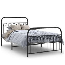 Cadre de lit métal sans matelas avec pied de lit noir 107x203cm 