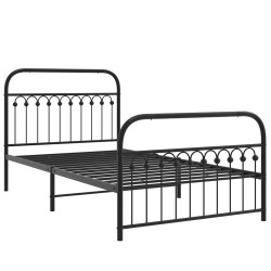 Cadre de lit métal sans matelas avec pied de lit noir 107x203cm 