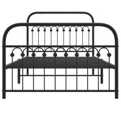Cadre de lit métal sans matelas avec pied de lit noir 107x203cm 