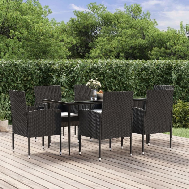 Ensemble à manger de jardin coussins 7pcs Noir Résine tressée 