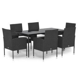 Ensemble à manger de jardin coussins 7pcs Noir Résine tressée 