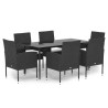 Ensemble à manger de jardin coussins 7pcs Noir Résine tressée 