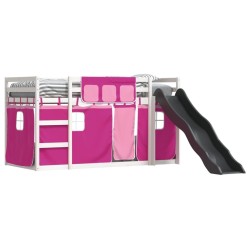 Lit superposé sans matelas avec toboggan et rideaux 90x200 cm 