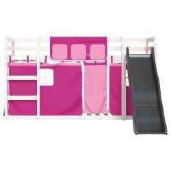 Lit superposé sans matelas avec toboggan et rideaux 90x200 cm 