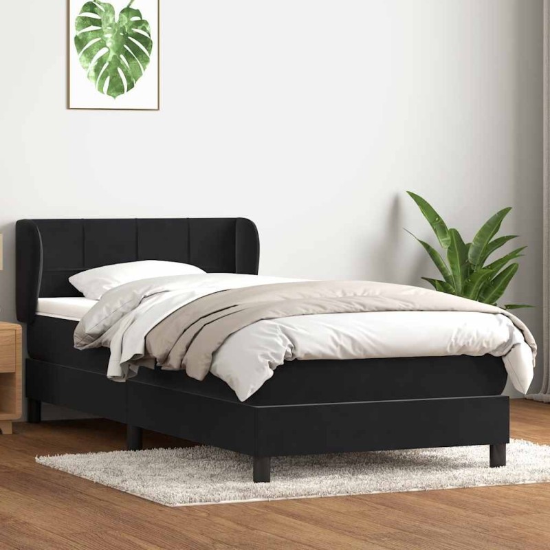 Sommier à lattes de lit avec matelas noir 100x210 cm velours 