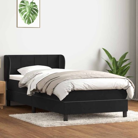 Sommier à lattes de lit avec matelas noir 100x210 cm velours 