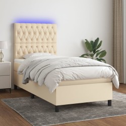 Sommier à lattes de lit et matelas et LED Crème 90x200 cm Tissu 