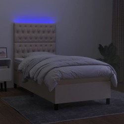 Sommier à lattes de lit et matelas et LED Crème 90x200 cm Tissu 