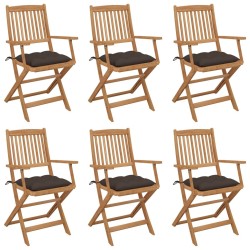 Chaises pliables de jardin lot de 6 avec coussins Bois d'acacia 
