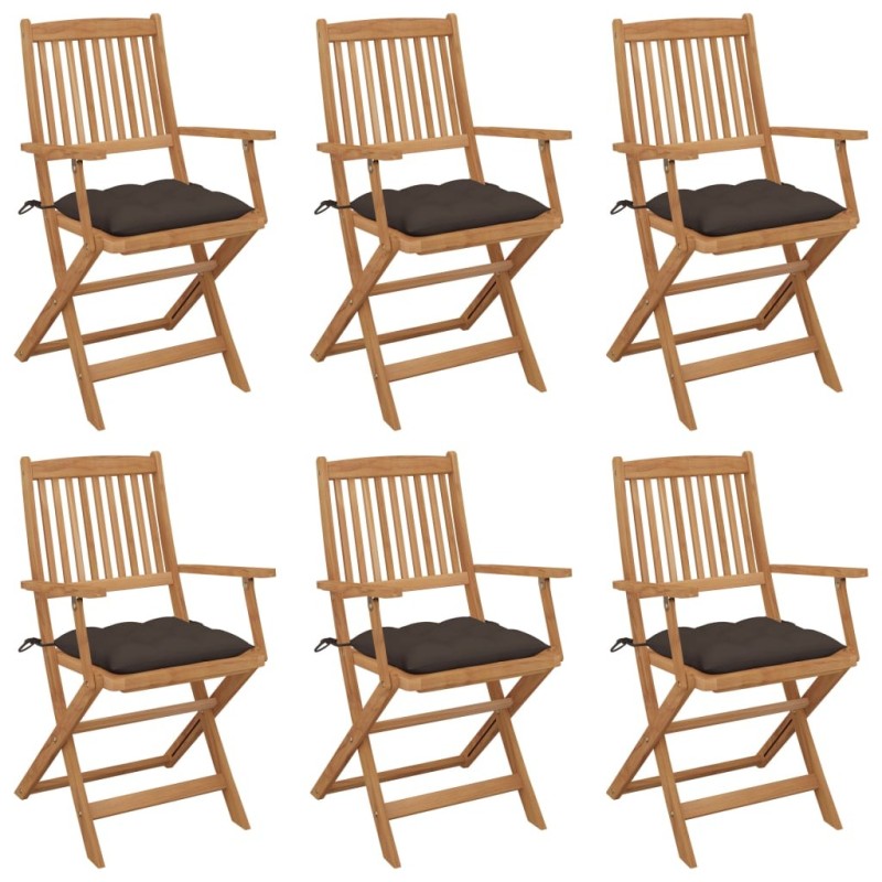Chaises pliables de jardin lot de 6 avec coussins Bois d'acacia Chaises pliables de jardin lot de 6 avec coussins Bois d'acacia