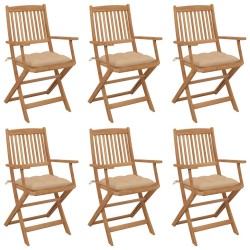 Chaises pliables de jardin lot de 6 avec coussins Bois d'acacia 