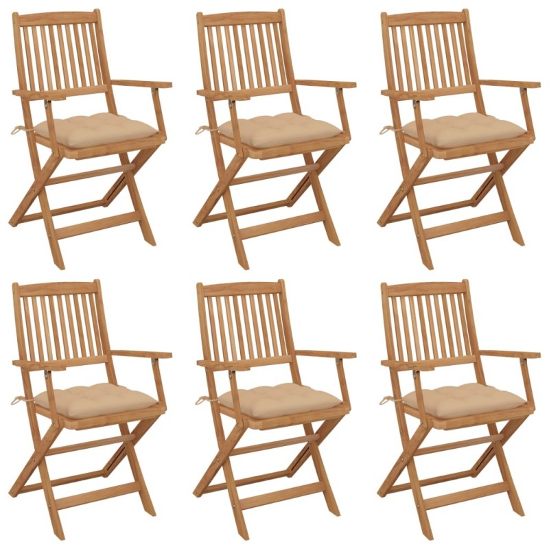 Chaises pliables de jardin lot de 6 avec coussins Bois d'acacia Chaises pliables de jardin lot de 6 avec coussins Bois d'acacia