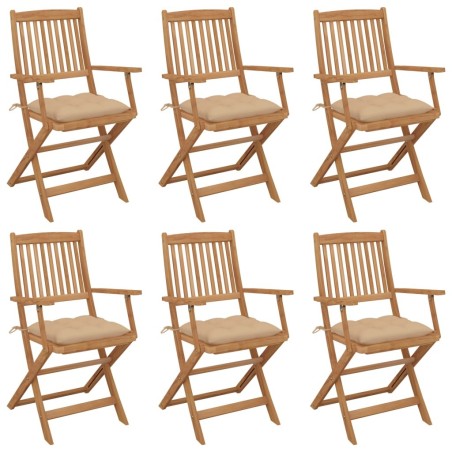 Chaises pliables de jardin lot de 6 avec coussins Bois d'acacia 
