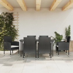 Ensemble à manger de jardin 7 pcs noir résine tressée et acier 