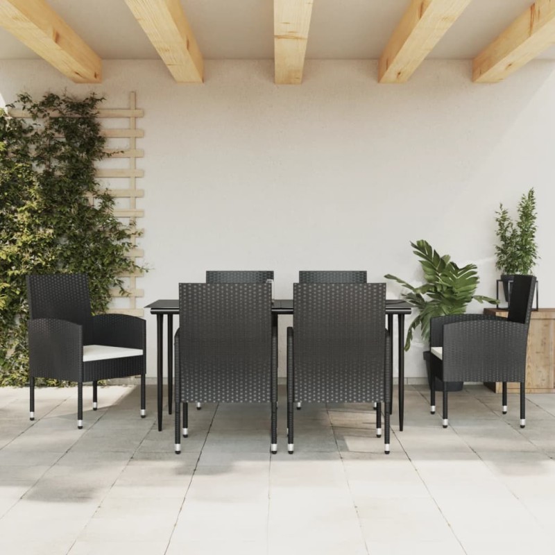 Ensemble à manger de jardin 7 pcs noir résine tressée et acier 