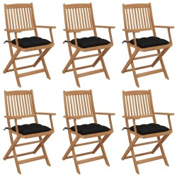 Chaises pliables de jardin lot de 6 avec coussins Bois d'acacia 