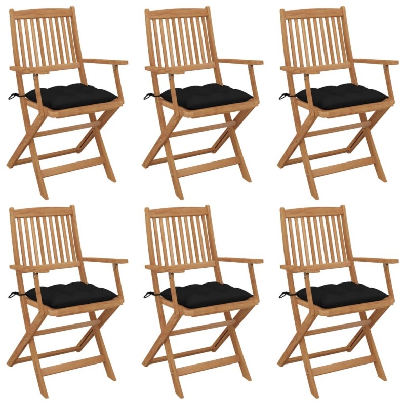Chaises pliables de jardin lot de 6 avec coussins Bois d'acacia Chaises pliables de jardin lot de 6 avec coussins Bois d'acacia